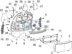 GTS 125 4T E3 UK drawing Front glovebox - Knee-guard panel