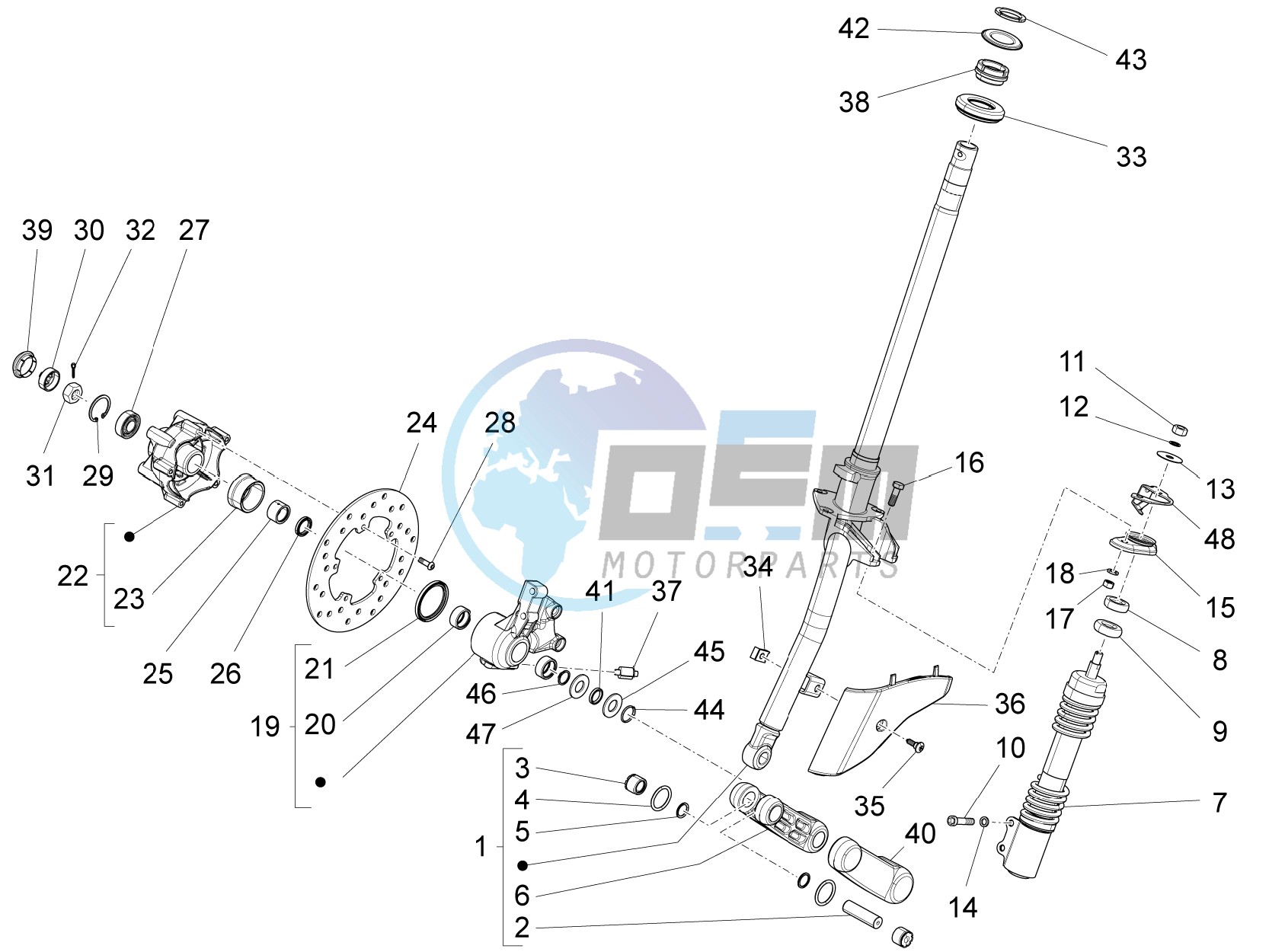 Fork - steering tube - Steering bearing unit