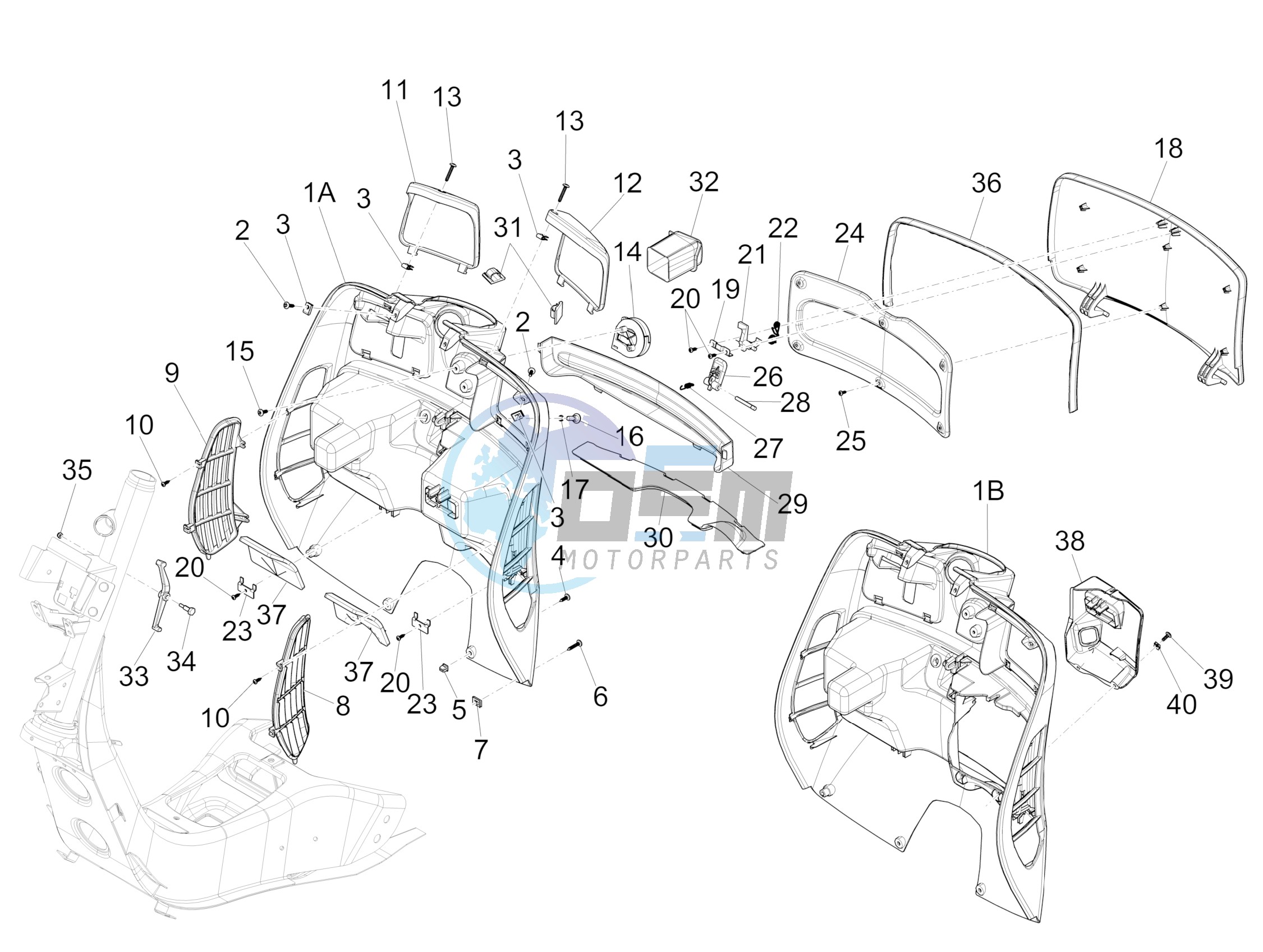 Front glove-box - Knee-guard panel