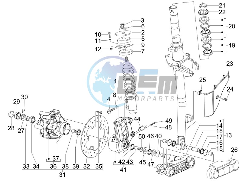 Fork - steering tube - Steering bearing unit