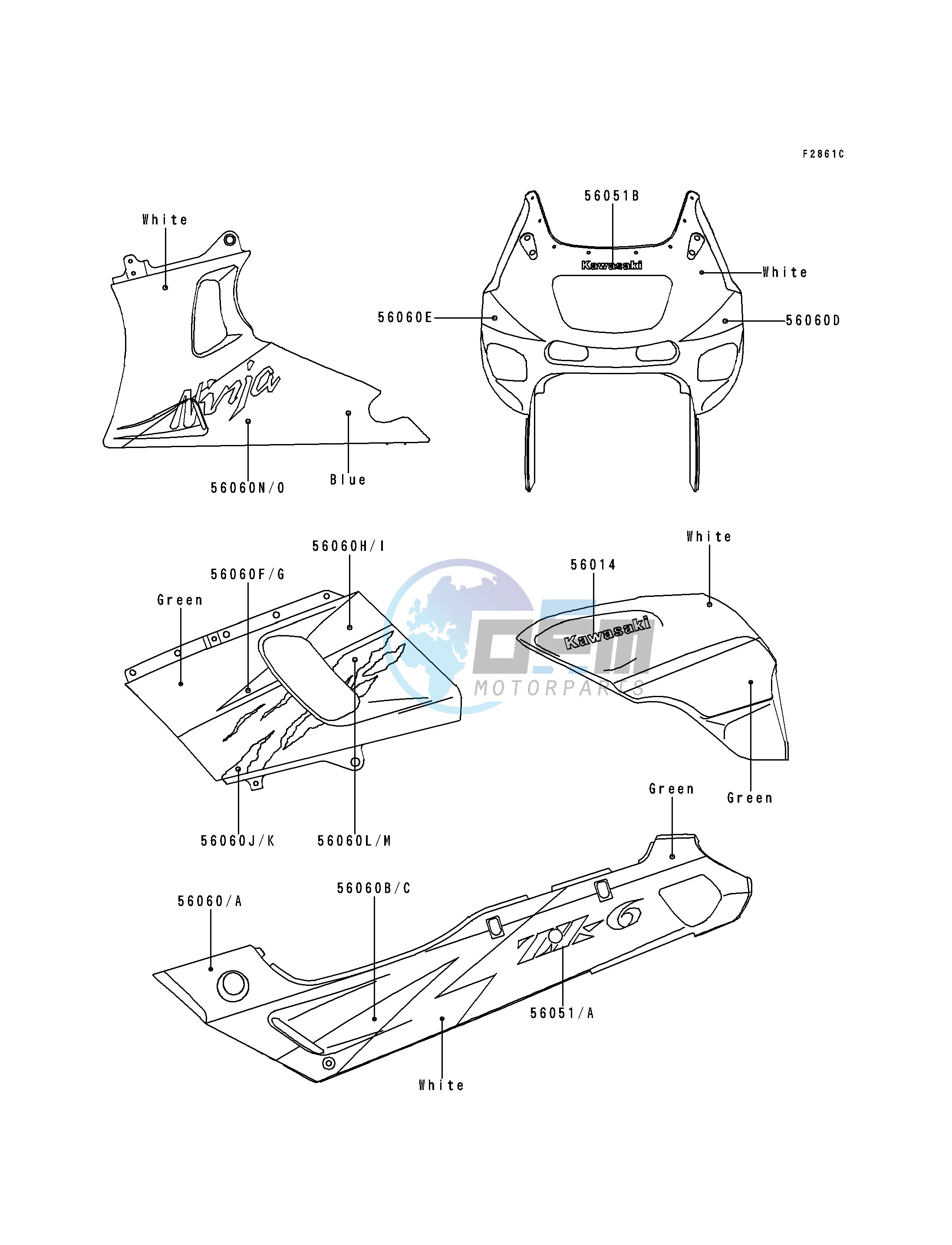 DECALS-- GREEN_WHITE- --- ZX600-E2_E3- -