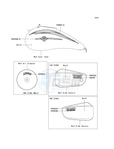 VN 1500 P [VULCAN 1500 MEAN STREAK] (P1-P2) [VULCAN 1500 MEAN STREAK] drawing DECALS-- GOLD- --- VN1500-P1- -