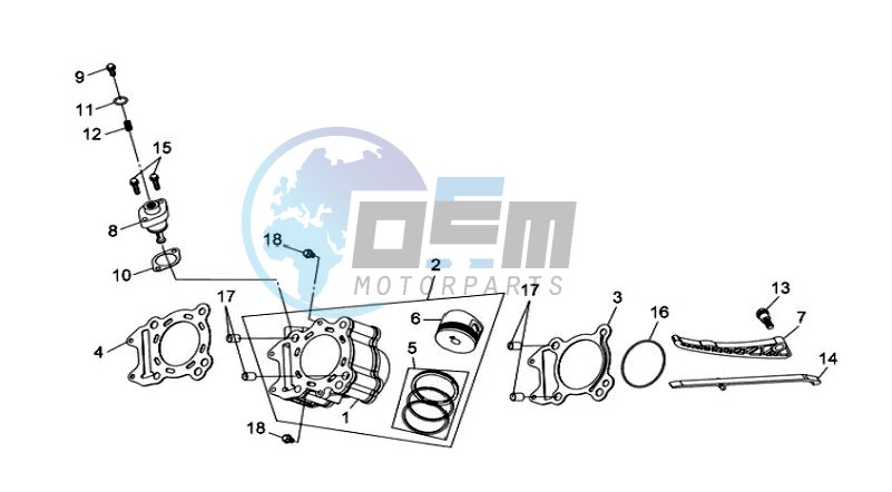 CYLINDER MET PISTON / CYLINDER GASKETS TOP AND BOTTOM