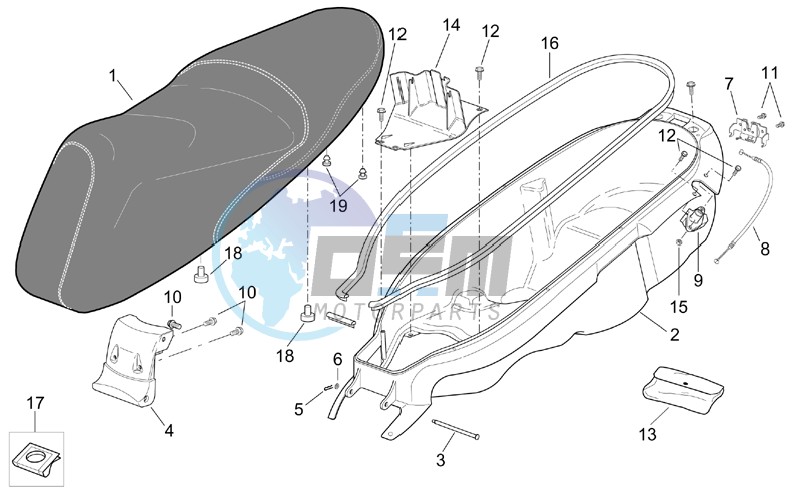 Saddle and helmet compartment