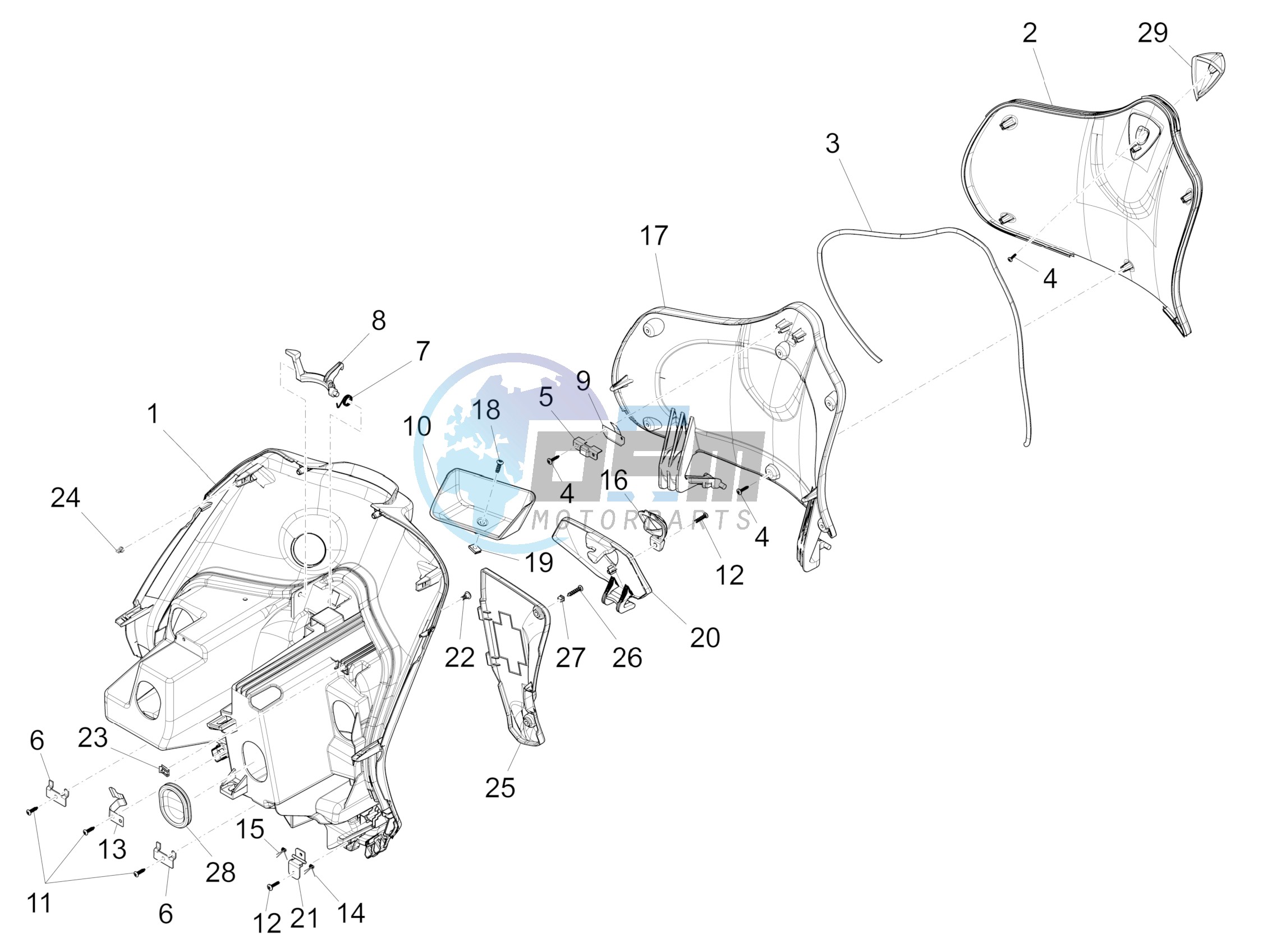 Front glove-box - Knee-guard panel