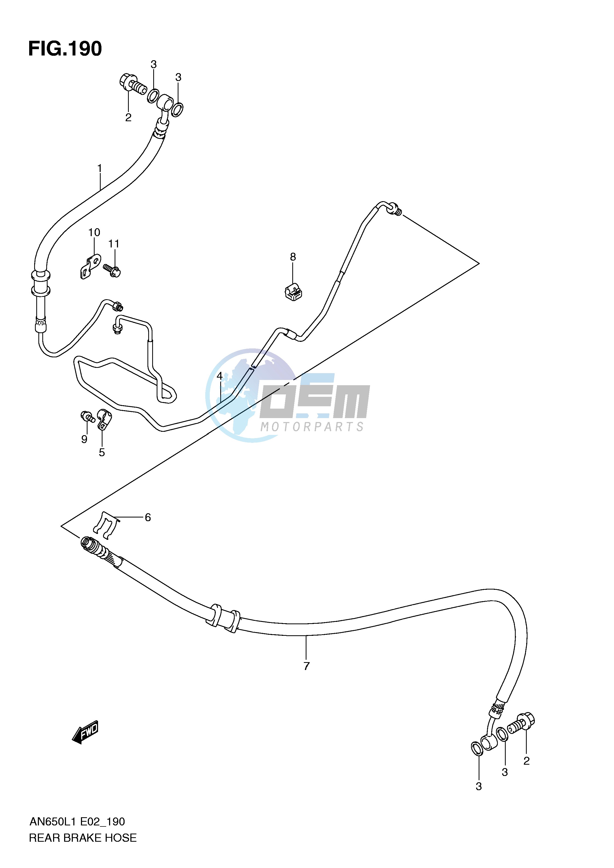 REAR BRAKE HOSE (AN650AL1 E19)