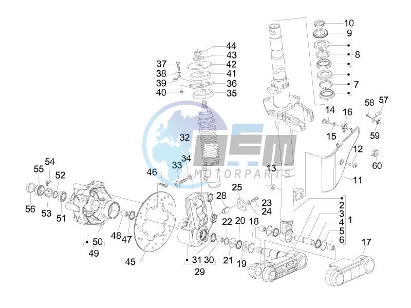 Fork - steering tube - Steering bearing unit