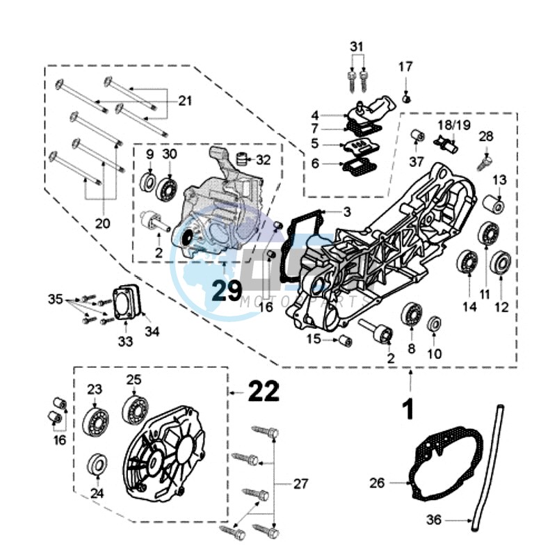 CRANKCASE WITH LONG MOUNT RUBBERS