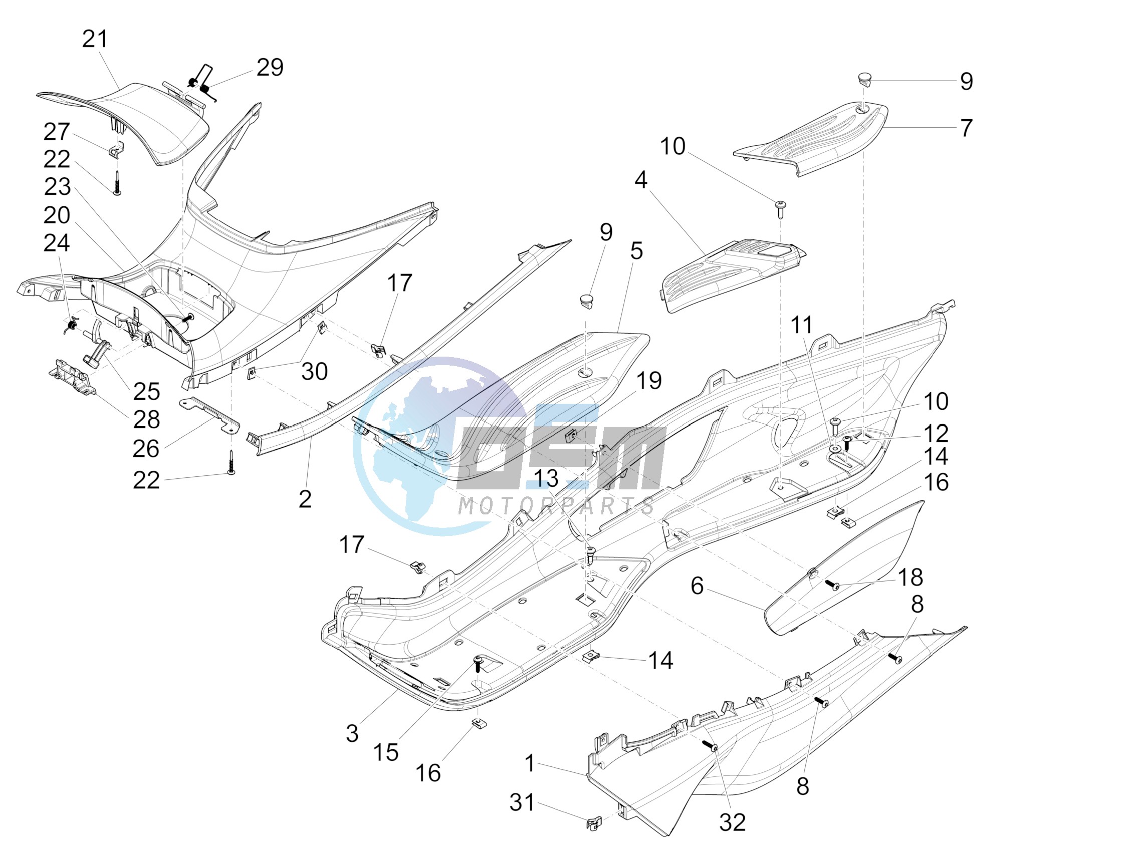 Central cover - Footrests