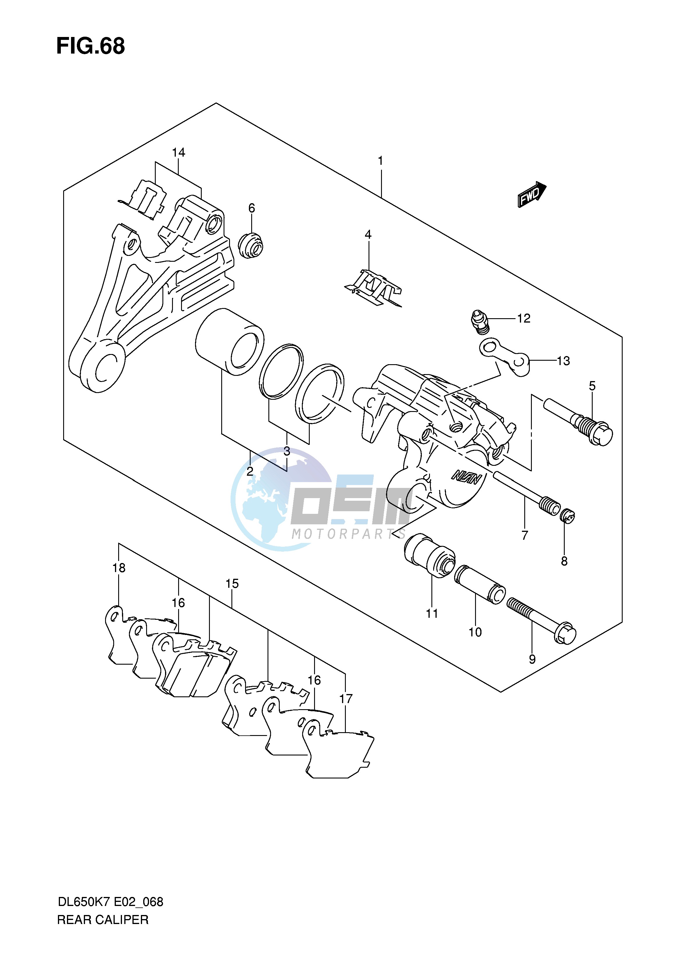 REAR CALIPER (DL650K7 K8 K9 L0 UEL0)