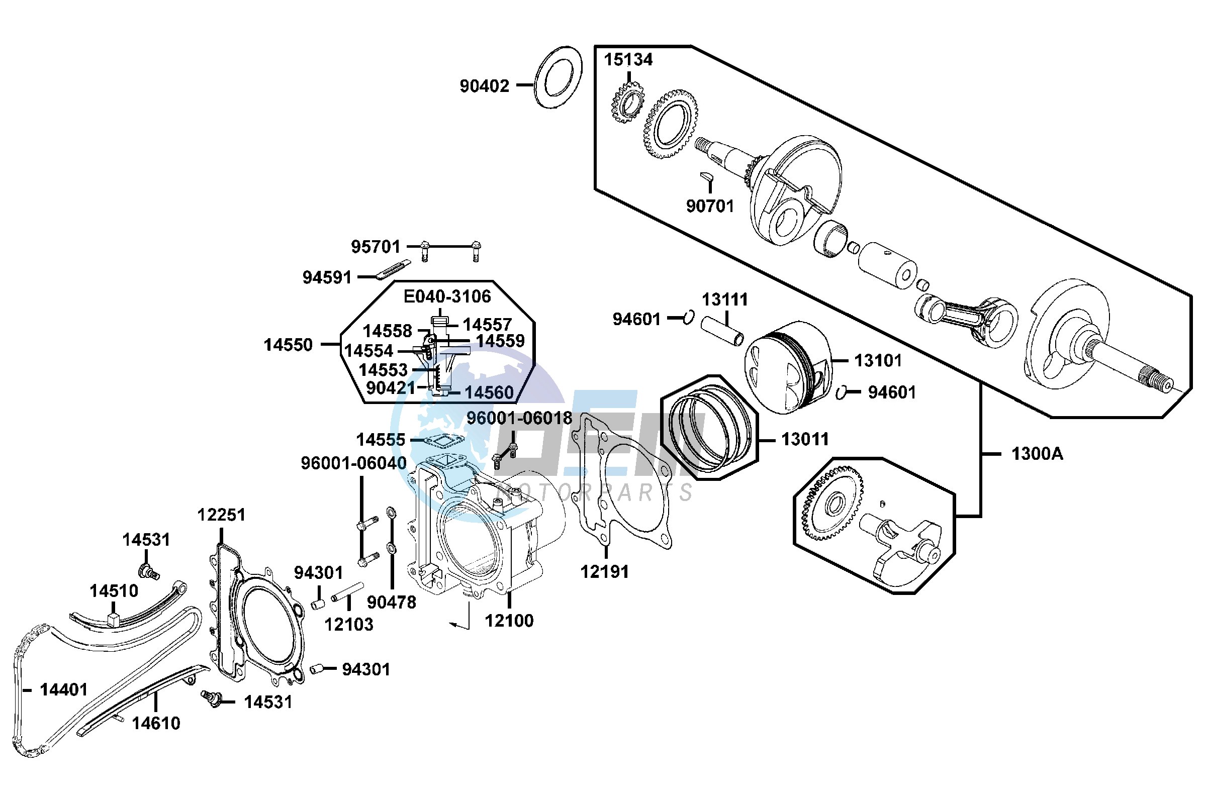 Cylinder  - Piston  - Crankshaft