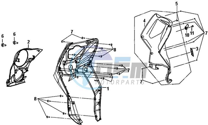 FRONT COVER / INDICATORS / INNER LEG SHIELD