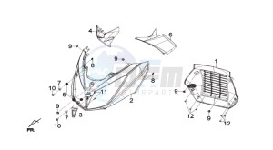 GTS 300i 2012 drawing FR PLATE / INDICATORS / INNER LEG SHIELD