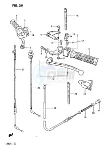 LT125 (E3) drawing HANDLE SWITCH - CONTROL CABLE (MODEL D)