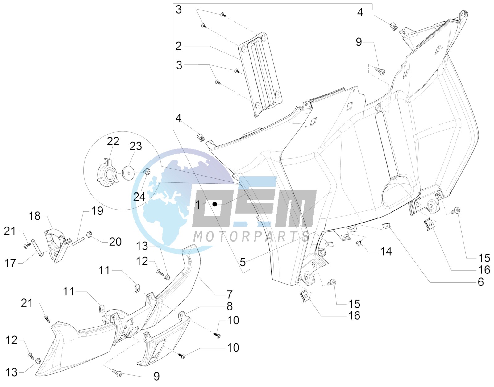 Front glove-box - Knee-guard panel