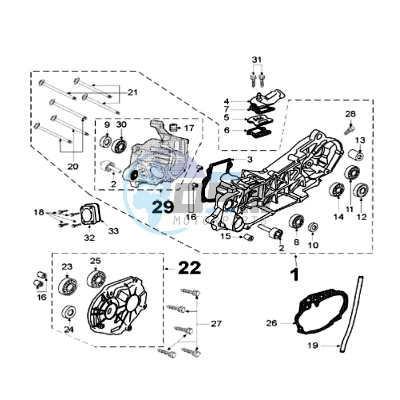 CRANKCASE WITH LONG MOUNT RUBBERS