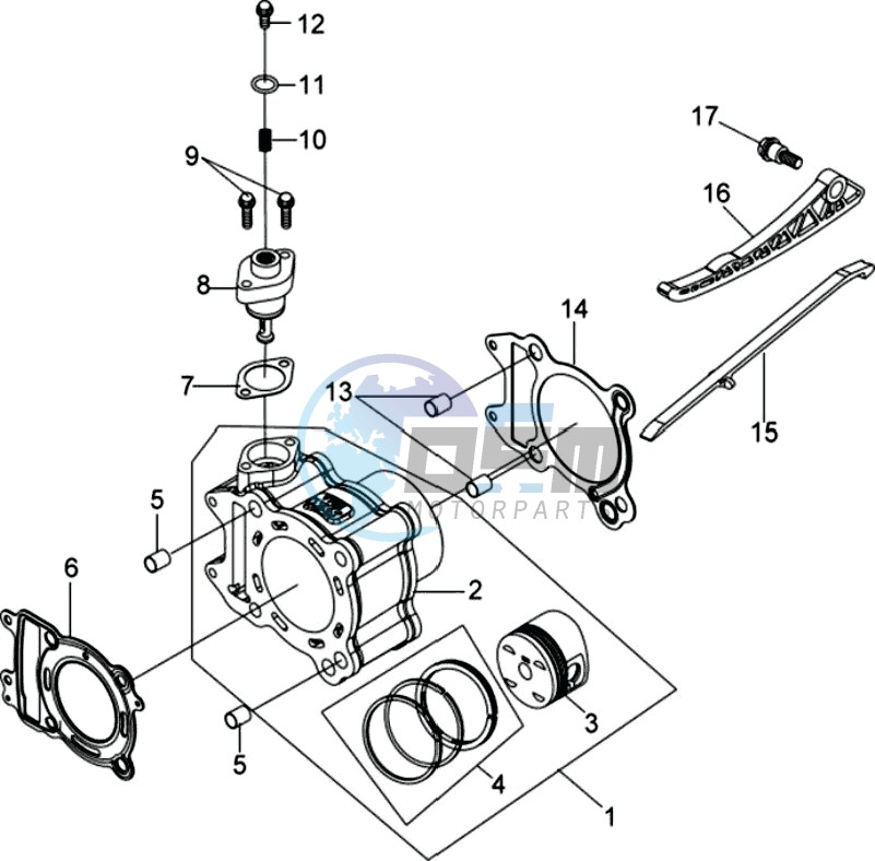 CYLINDER MET PISTON / CYLINDER GASKETS TOP AND BOTTOM