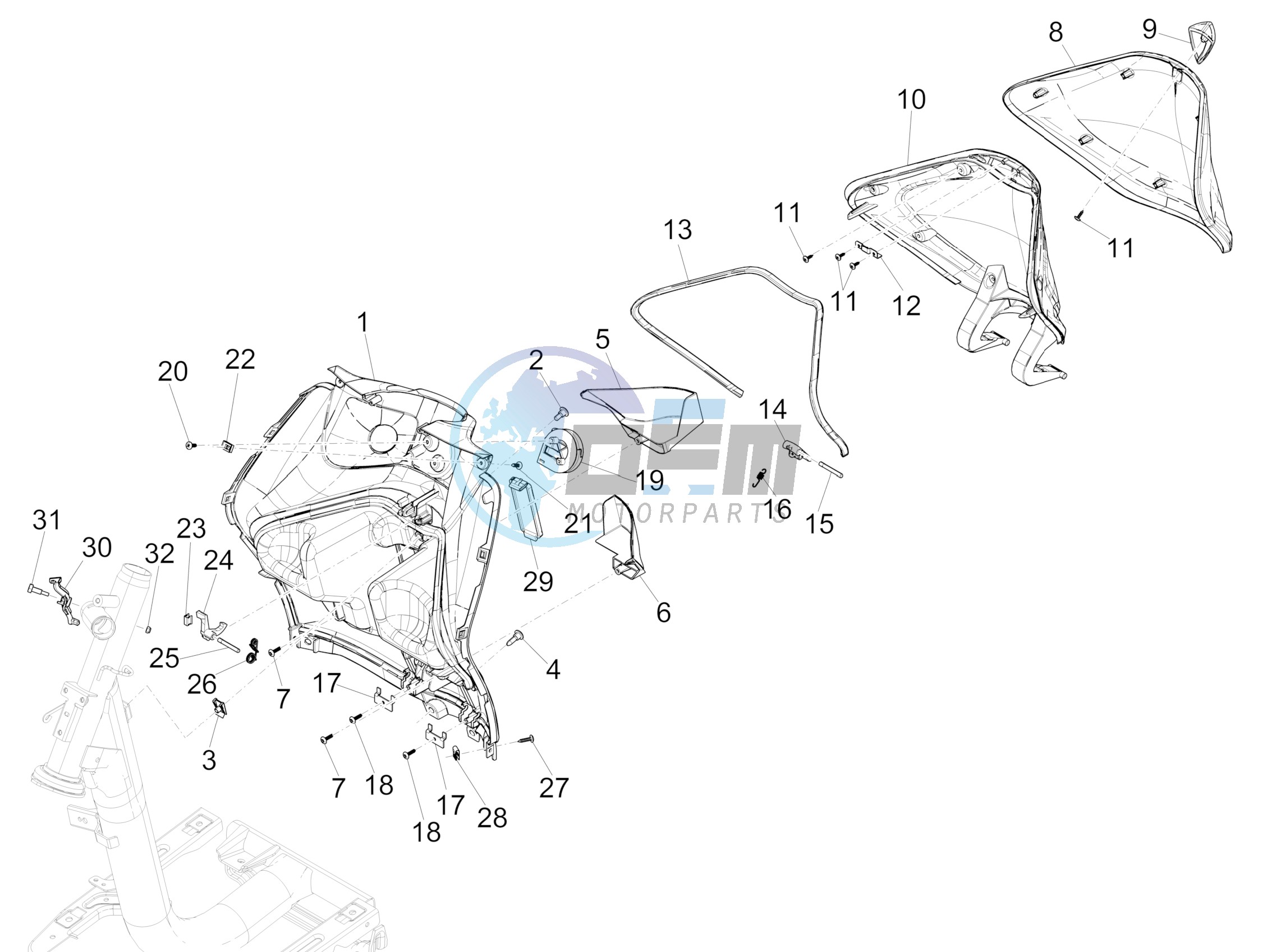 Front glove-box - Knee-guard panel