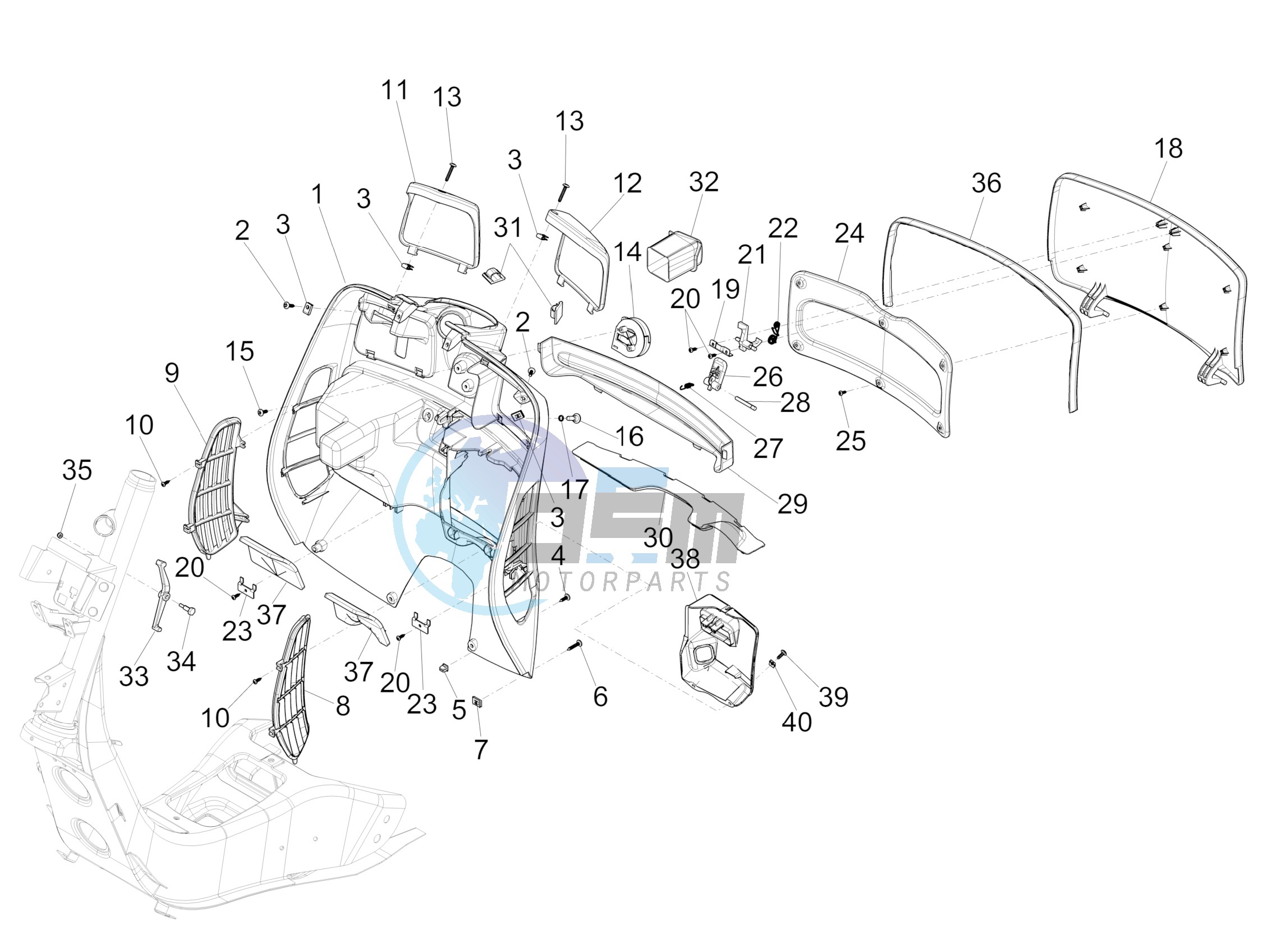 Front glove-box - Knee-guard panel