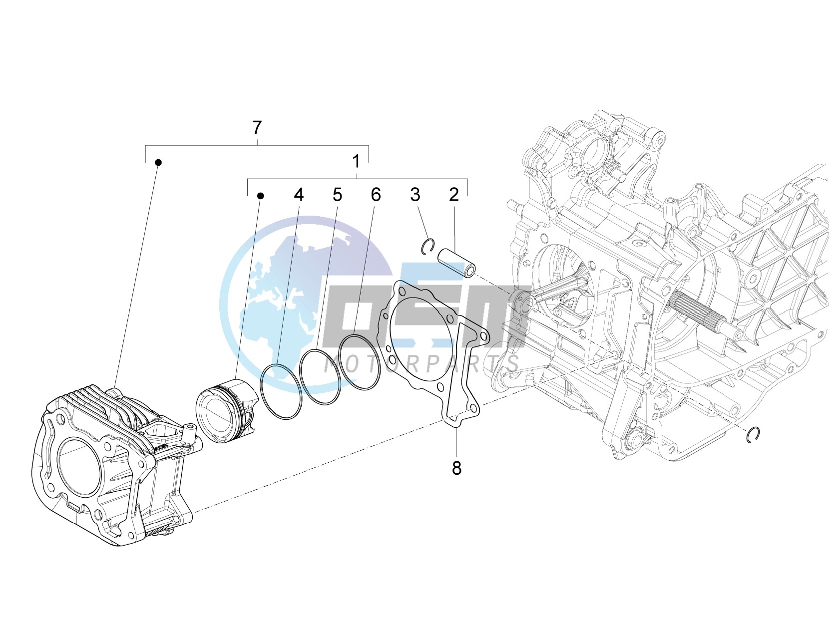 Cylinder-piston-wrist pin unit