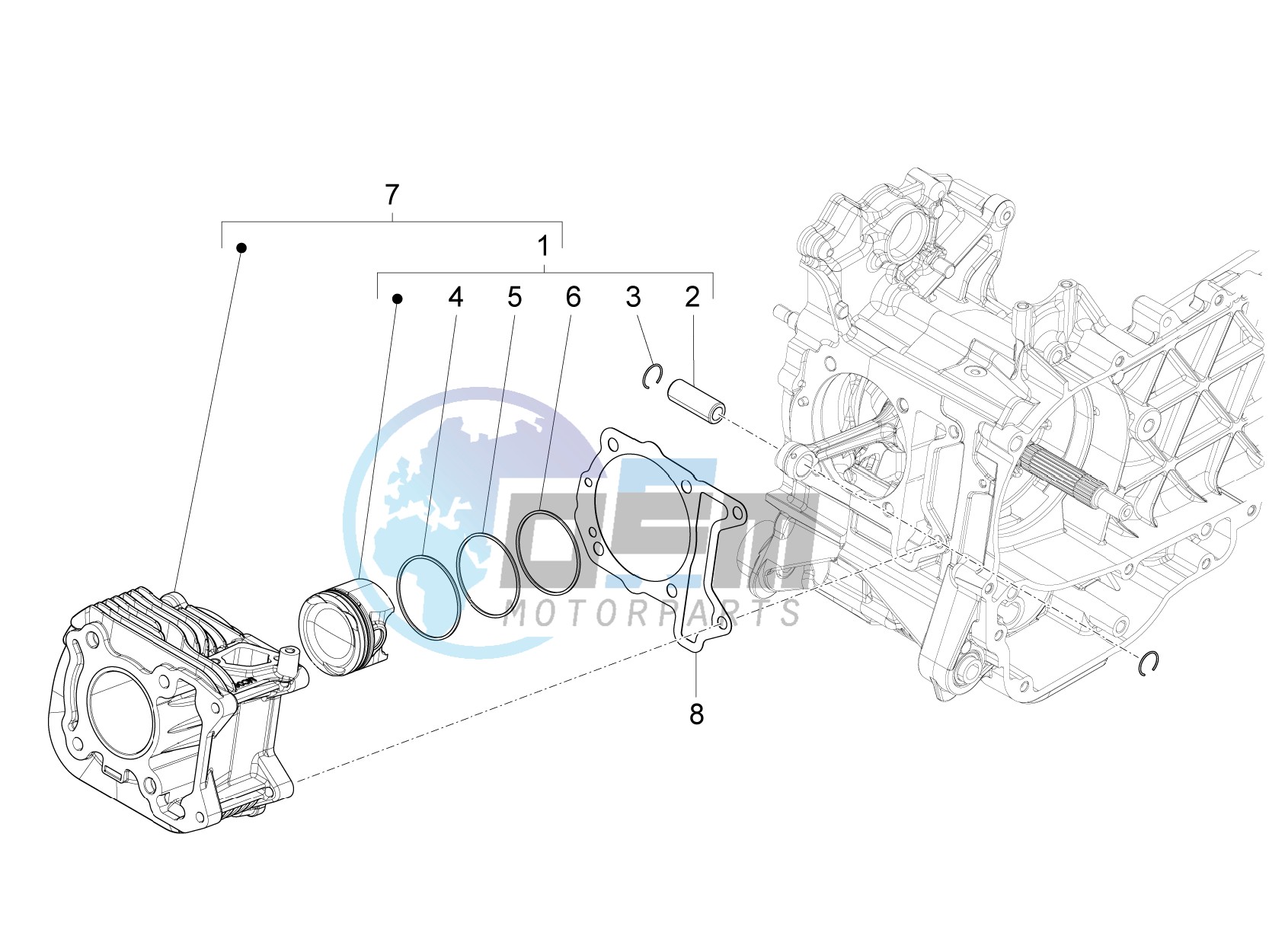 Cylinder-piston-wrist pin unit