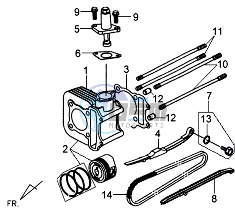 CYLINDER MET PISTON / CYLINDER GASKETS TOP AND BOTTOM