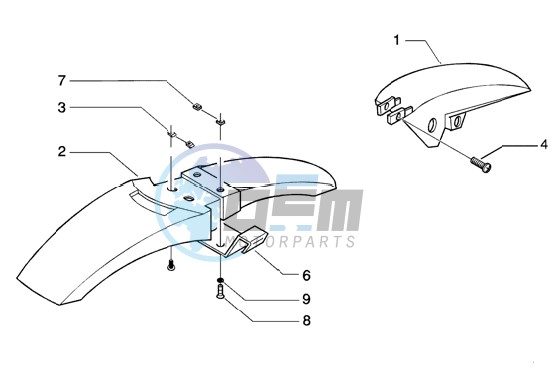 Front mudguard-rear mudguard