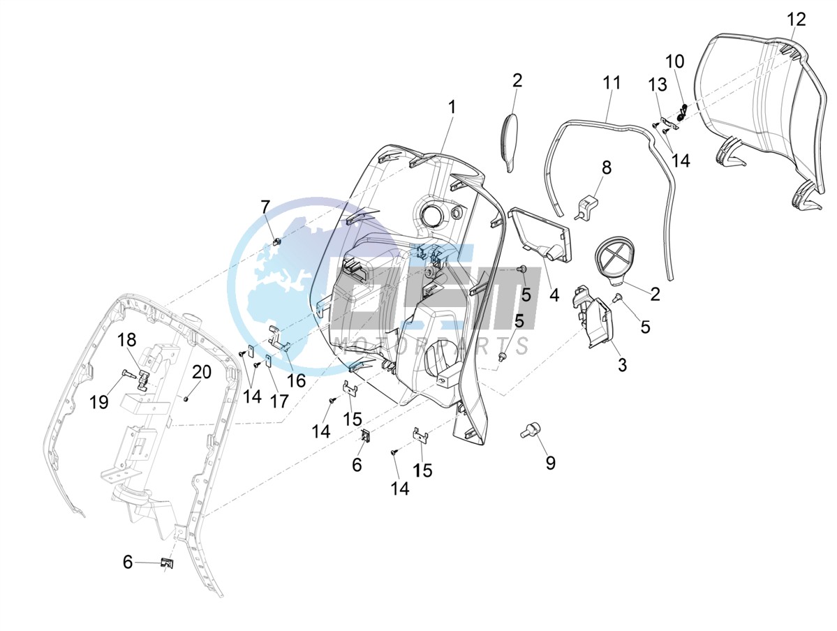 Front glove-box - Knee-guard panel