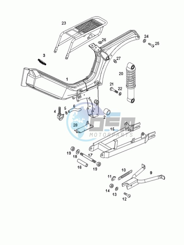 Frame-rear fork-central stand