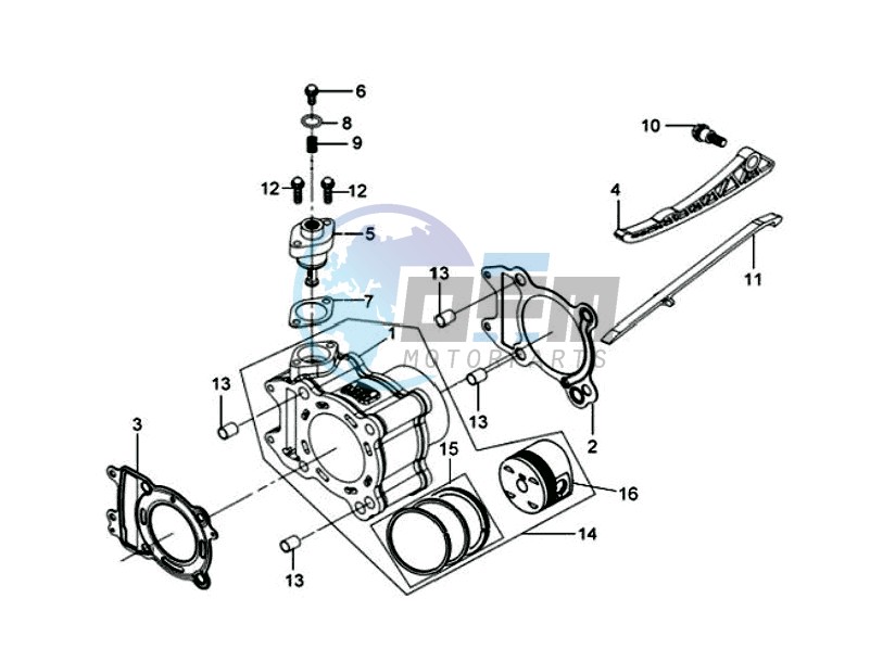 CYLINDER MET PISTON / CYLINDER GASKETS TOP AND BOTTOM