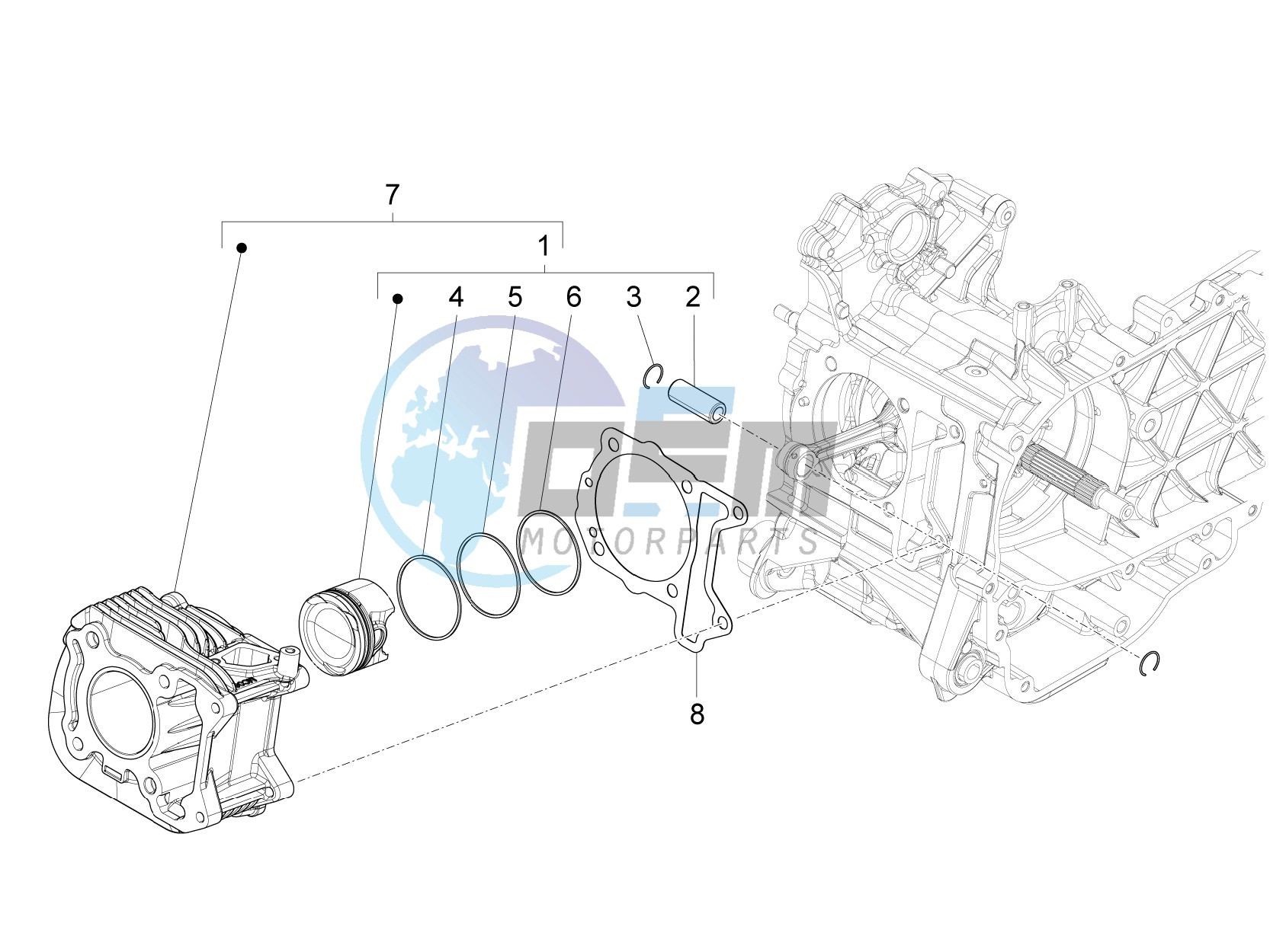 Cylinder-piston-wrist pin unit