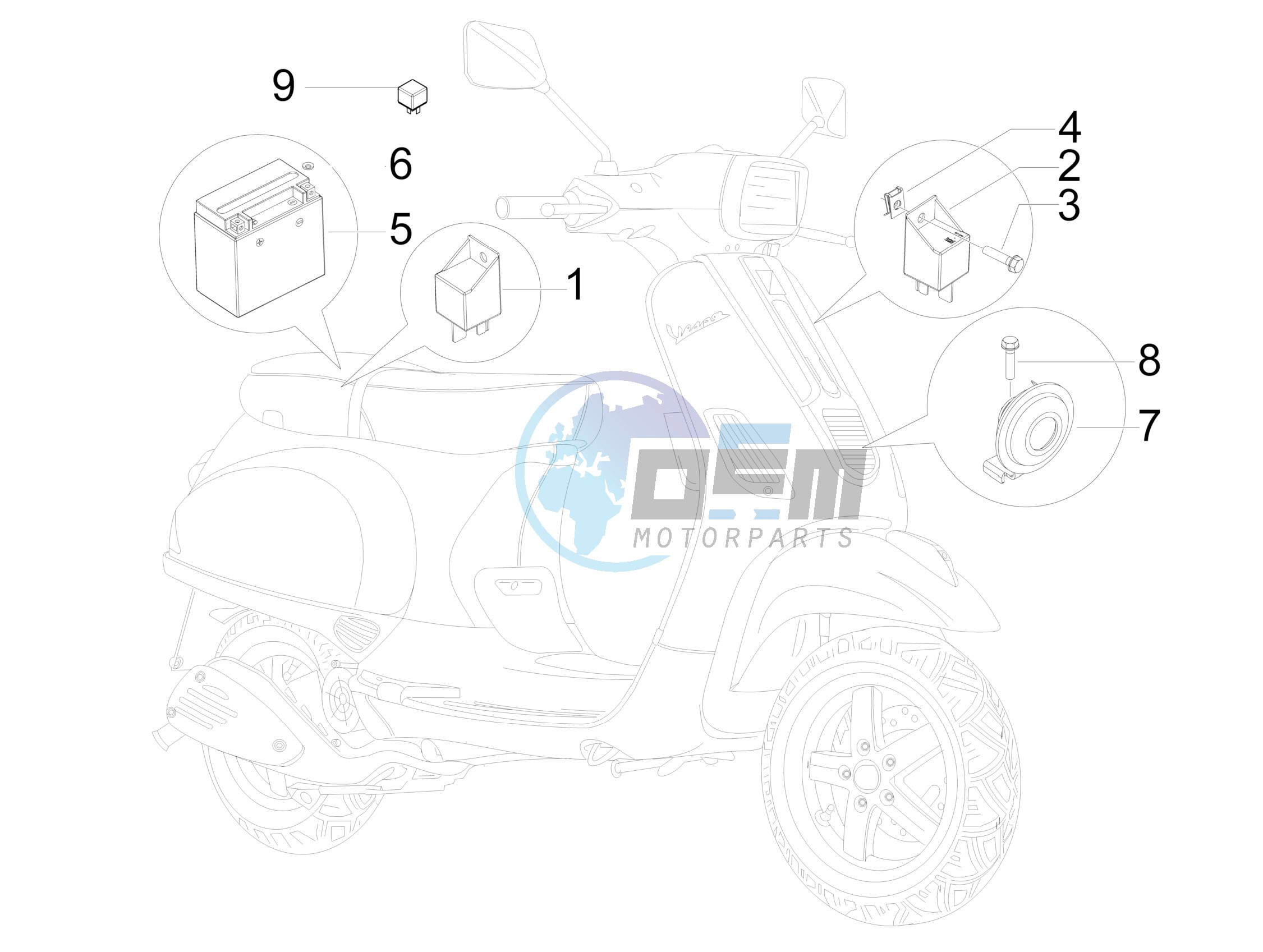 Control switches - Battery - Horn