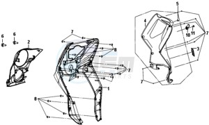 CROX 50 L5-L6 drawing FRONT COVER /  INDICATORS / LEG INNER SHIELD