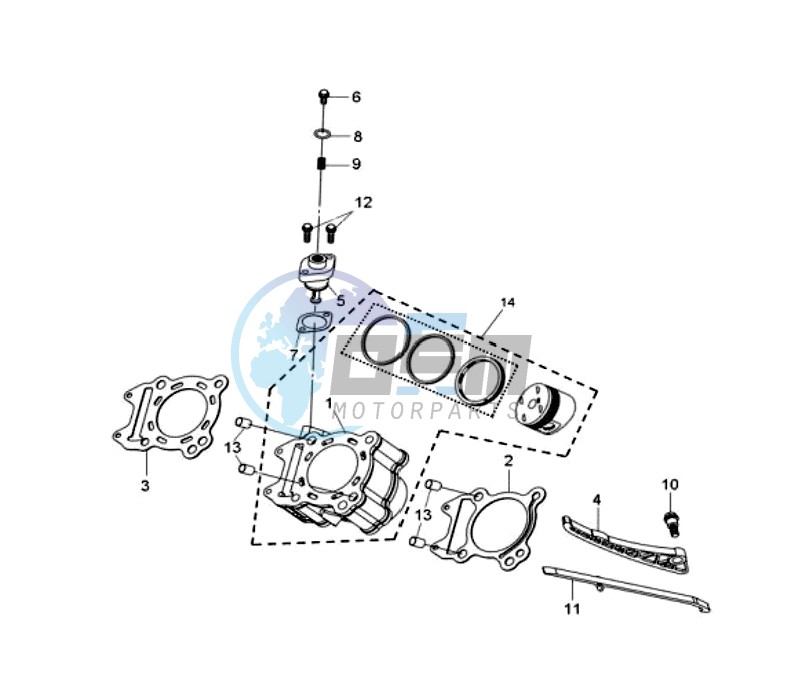 CYLINDER MET PISTON / CYLINDER GASKETS TOP AND BOTTOM