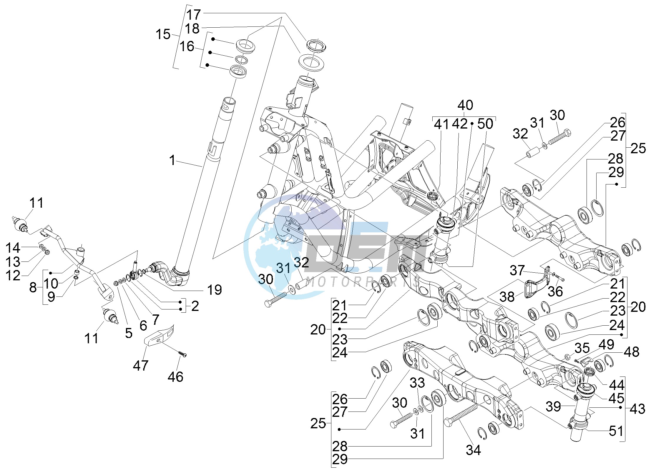 Fork steering tube - Steering bearing unit