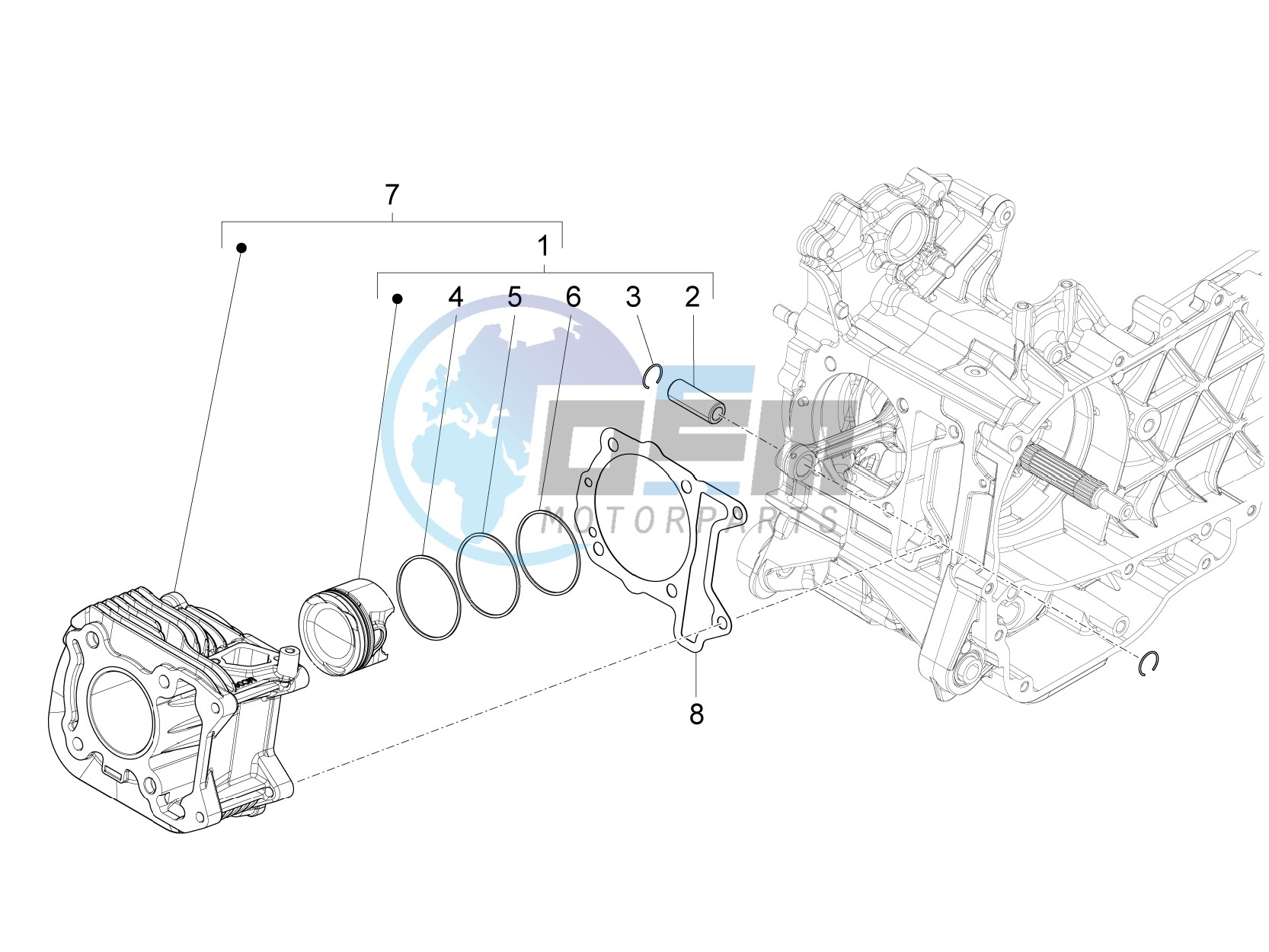 Cylinder-piston-wrist pin unit