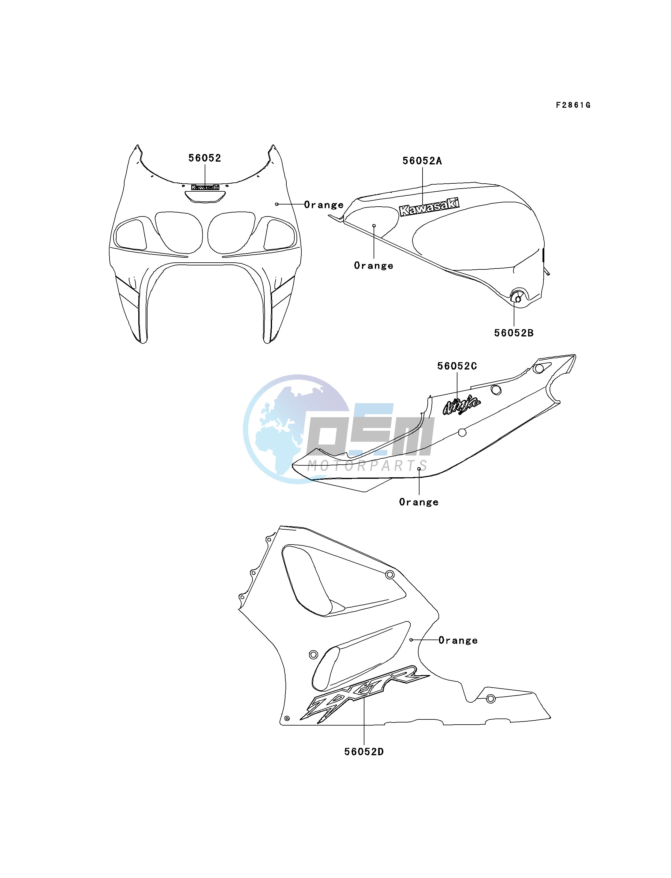 DECALS-- ORANGE- --- ZX750-P8- -