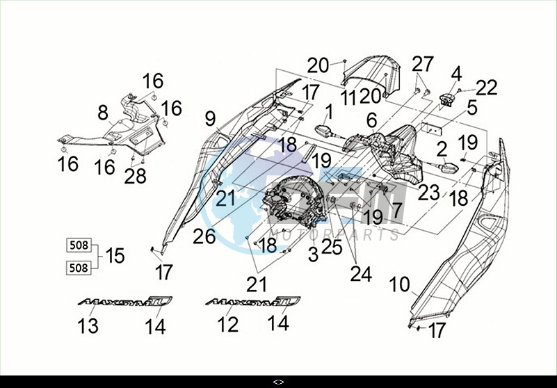 R - L BODY COVER ASSY - TAIL LIGHT / MAXSYM TL 508 (TL50W2-EU) (M2)