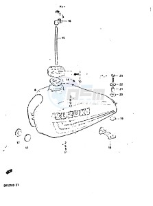 DR125S (Z-D) drawing FUEL TANK (MODEL D:E2,E4,E15,E17,E18,E21,E22,E25,E26)