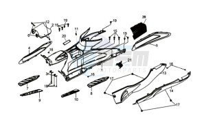 GTS 250 EURO 3 drawing FOOTREST / FRAME COWLING