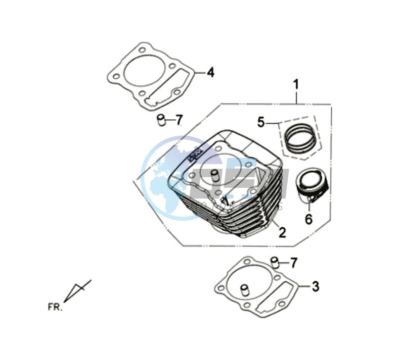 CYLINDER MET PISTON / CYLINDER GASKETS TOP AND BOTTOM