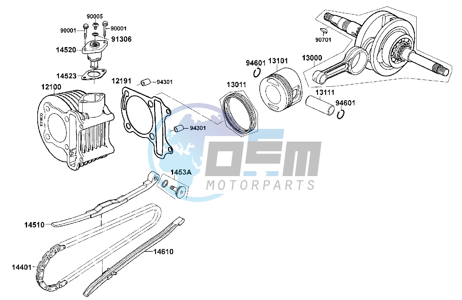 Cylinder  - Piston  - Crankshaft