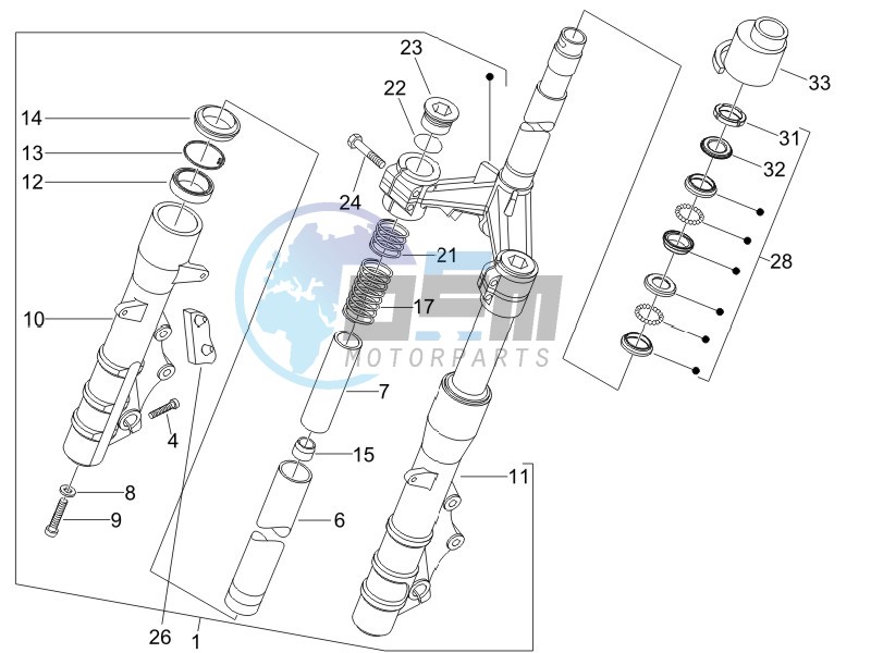 Fork steering tube - Steering bearing unit