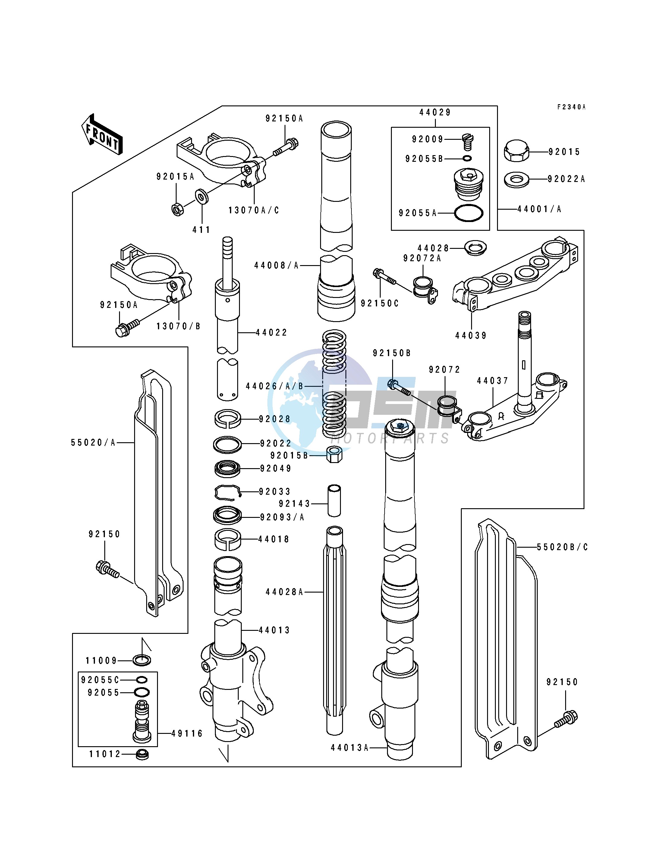 FRONT FORK @-- KDX250-D2_D3_D4- -