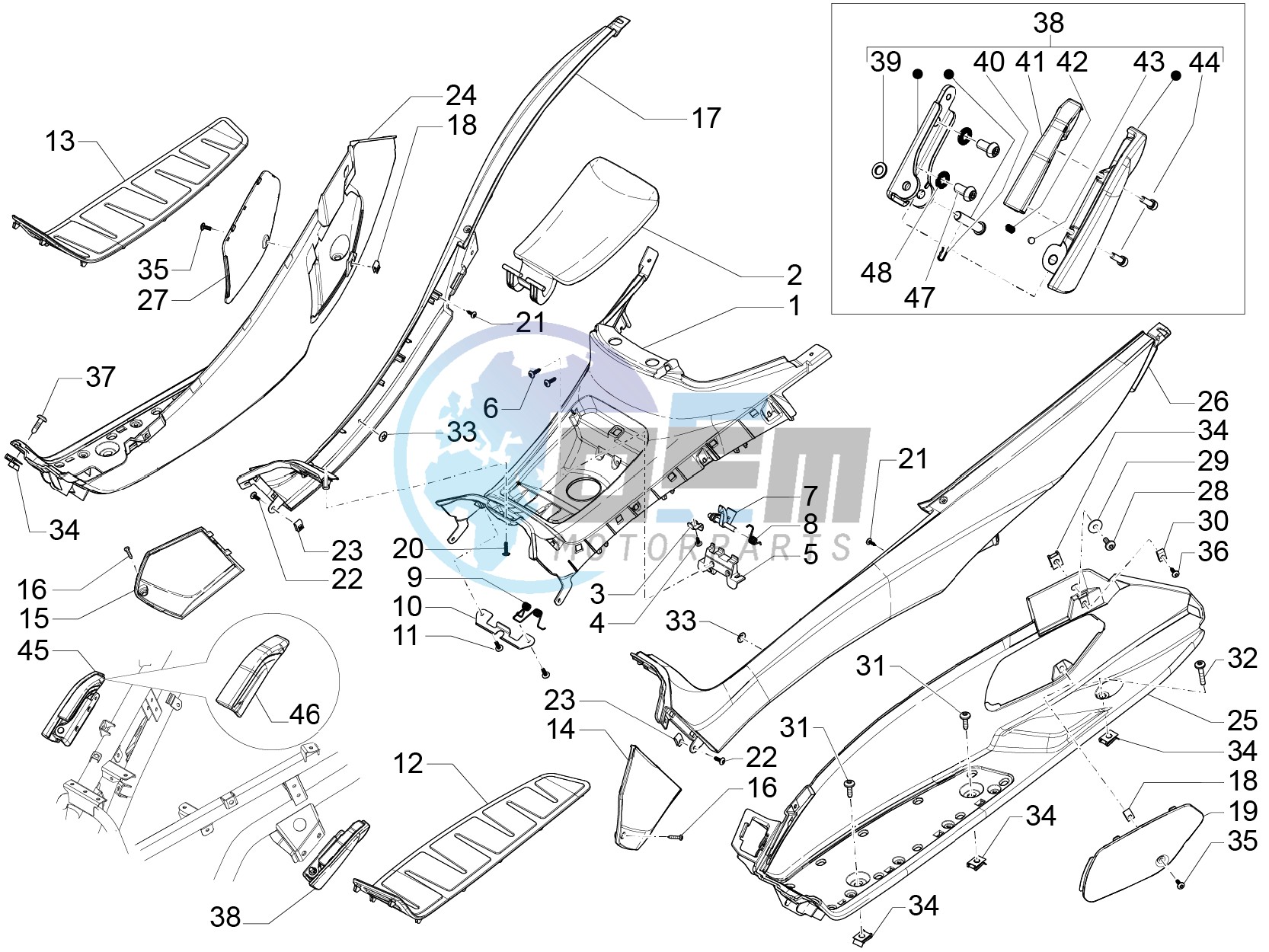 Central cover - Footrests