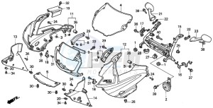 CBR600F2 drawing UPPER COWL (CBR600FS/3S/T/3T/SET)