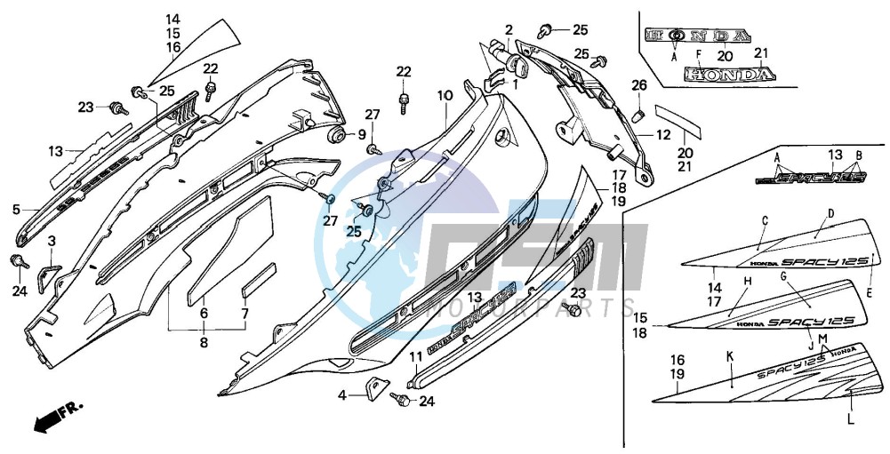 CENTER COVER/REAR COVER (CH125J/L/M/N/P/R)