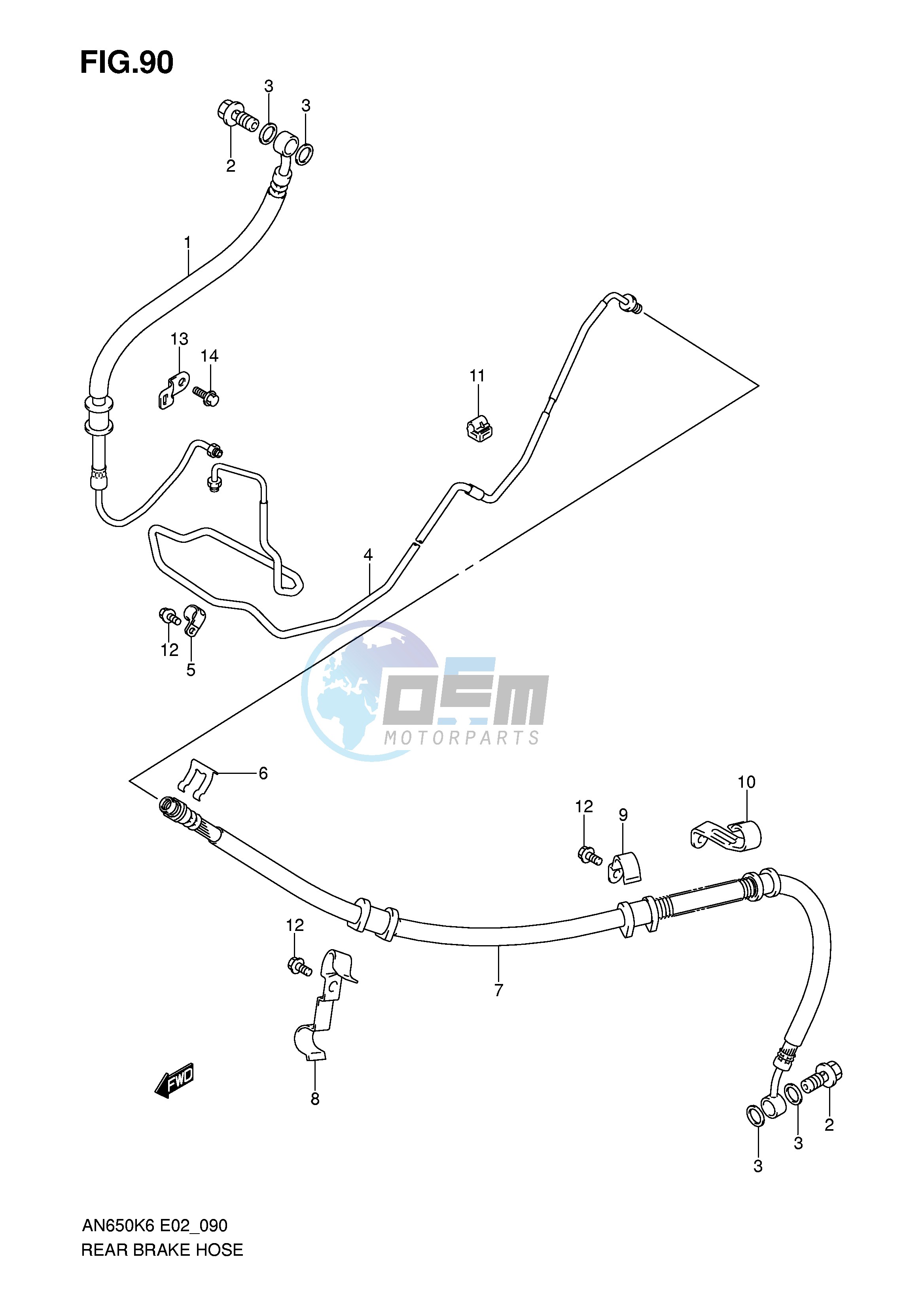 REAR BRAKE HOSE (AN650AK6 AK7 AK8 AZK8 AK9 AL0)