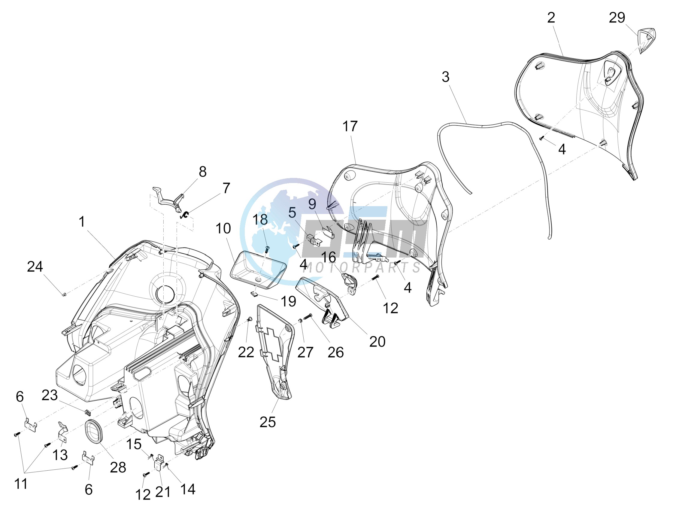 Front glove-box - Knee-guard panel