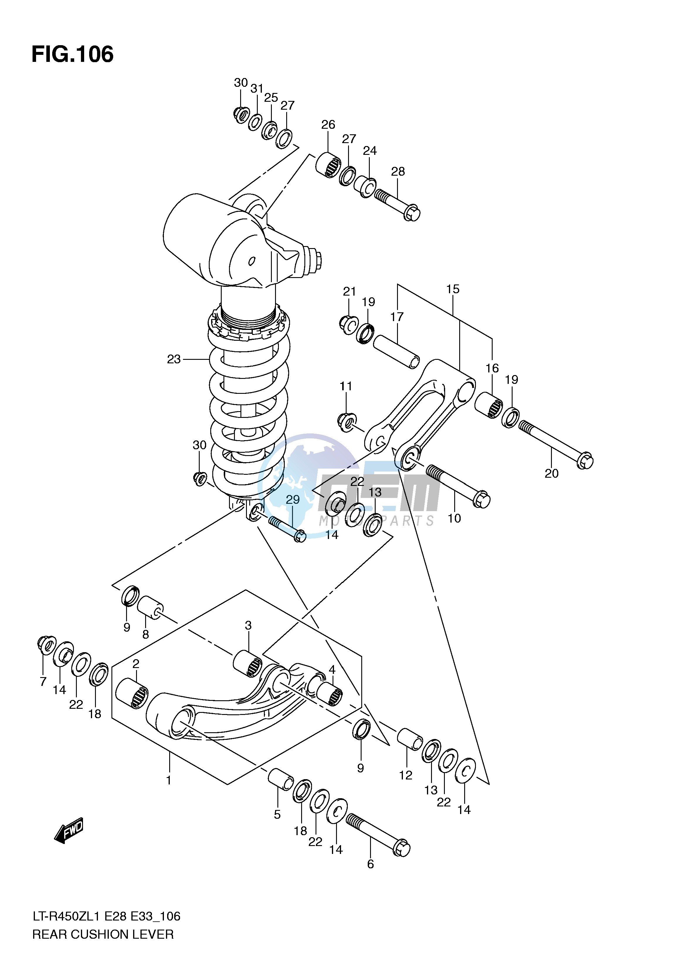 REAR CUSHION LEVER (LT-R450L1 E33)